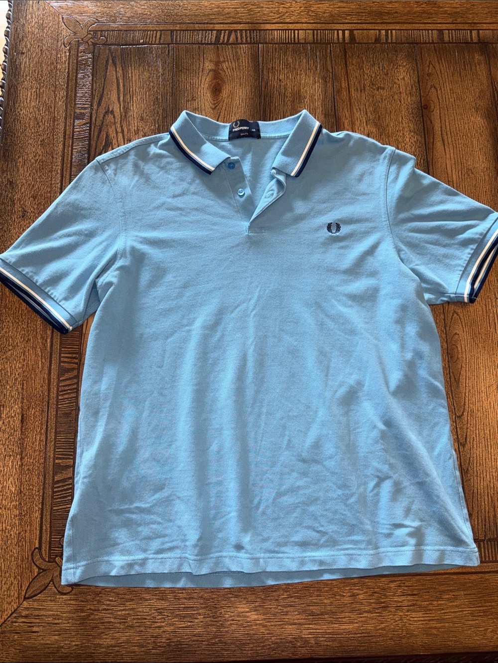 Fred Perry Slim Fit Sky Blue Polo with Navy & White Twin Tipping